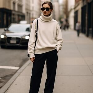 Helmut Lang Cream Oversized Turtleneck Sweatshirt Size Medium